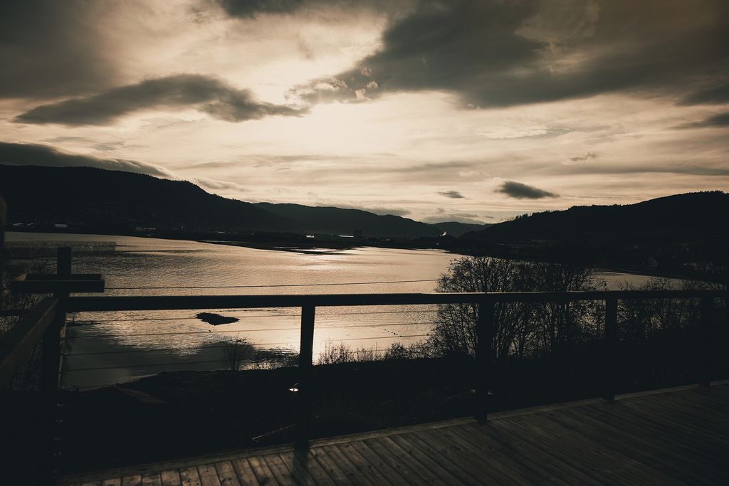 Dramatic evening sky over the fjord, seen from the terrace
